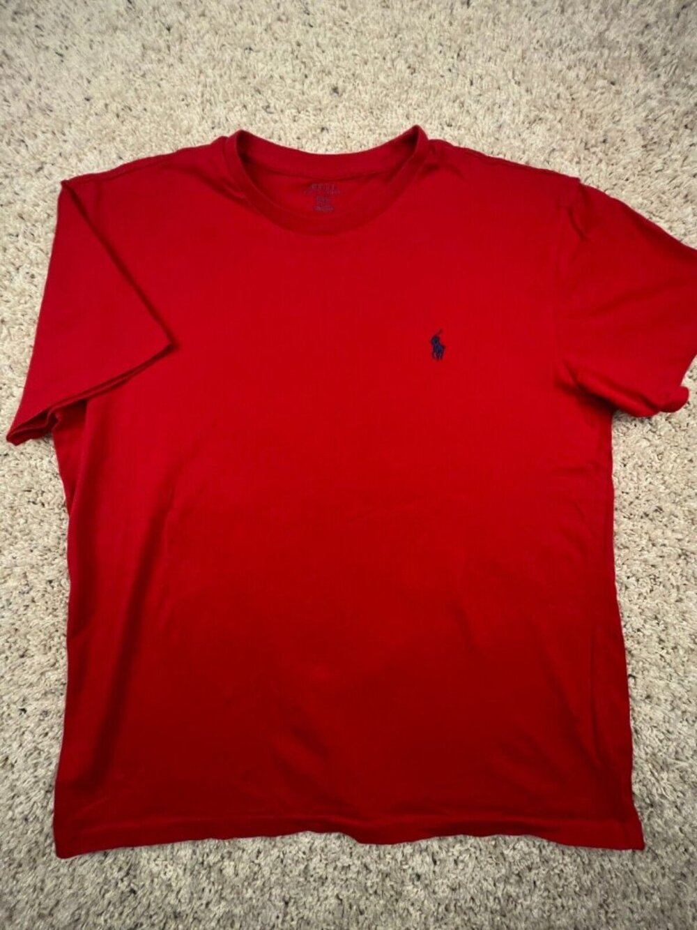 Polo Ralph Lauren Mens T-Shirt Medium Crew Neck Red w Blue Pony Cotton Soft